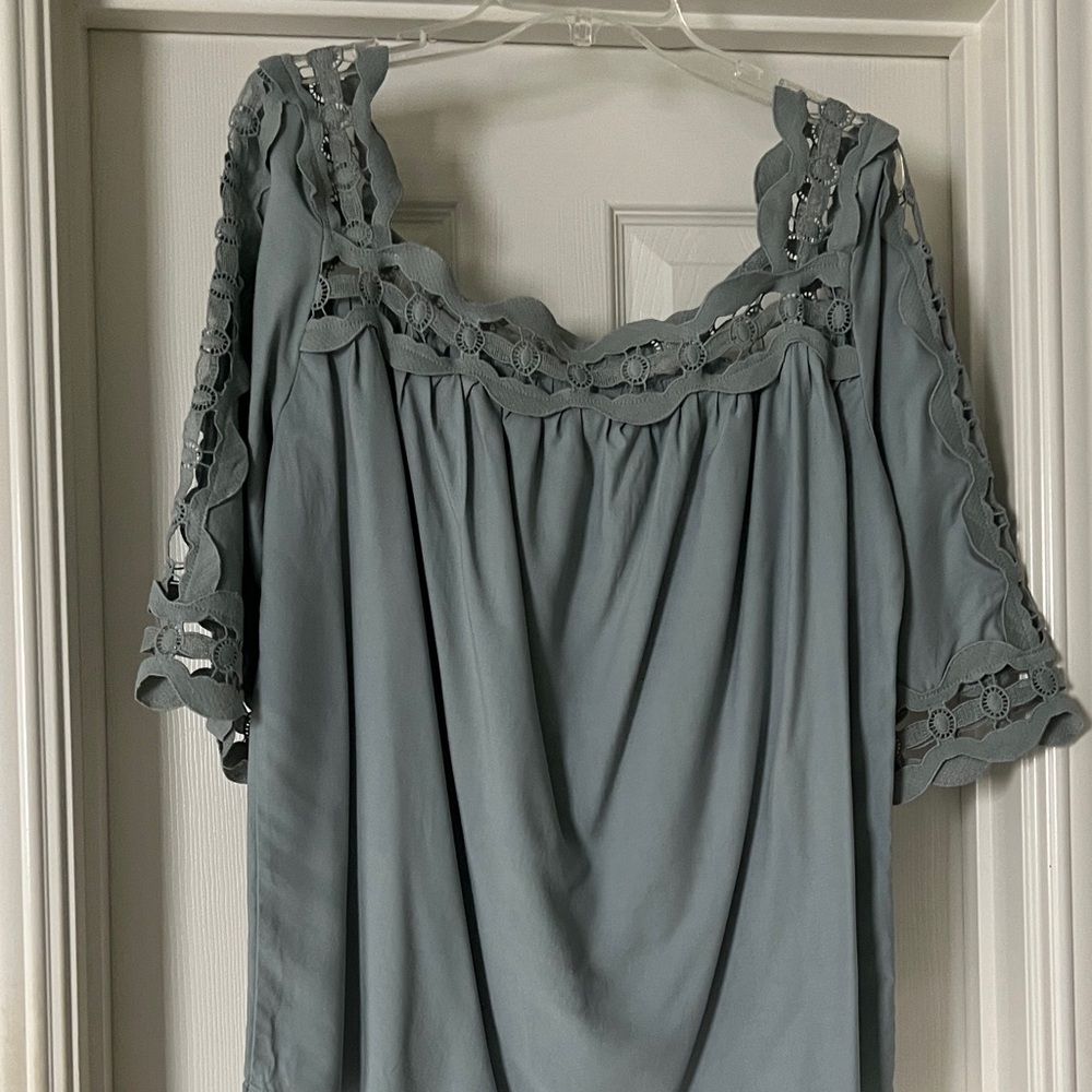 Elegant Sage Lace Trim Women's Top